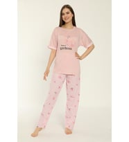 Estiva 22153 Kadın Çiçek Desenli Viskon Kısa Kollu Büyük Beden Pijama Takımı