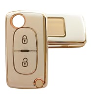 Peugeot Partner 207 307 308 407 Uyumlu Kumanda Anahtar Kılıfı Oto Anahtarlık Beyaz Gold