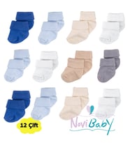 Novibaby 12'li Bambu Yenidoğan Bebek Çorap - Kız Erkek Bebek Çorabı (Lacivert)