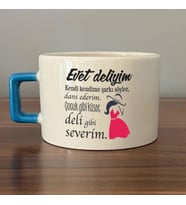 Evet Deliyim Baskılı Kadınlar Günü Mavi Kulplu C Fincan