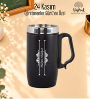 Öğretmenler Günü Hediyesi Kişiye Özel Harf Ve İsim Basklı Kulplu Çelik Siyah Termos Bardak 280 ml