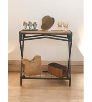 DEKORATİF METAL DRESUAR AHŞAP RAFLI STAND ÇOK AMAÇLI SALON VE HOL RAFI