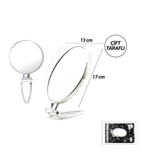 Oval - Gümüş 6.5 INC=16.5X13CM Makyaj Aynası Çift Taraflı Katlanır Ayaklı