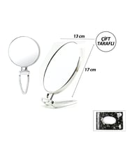Oval - Gümüş 6.5 INC=16.5X13CM Makyaj Aynası Çift Taraflı Katlanır Ayaklı