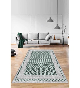 Yeşil Geometrik Kaymaz Taban Makinede Yıkanabilir Halı RV176 - 100 x 160 cm