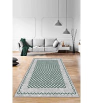 Yeşil Geometrik Kaymaz Taban Makinede Yıkanabilir Halı RV176 - 100 x 160 cm