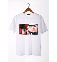 Unisex Beyaz Bisiklet Yaka Önü Anime Baskılı Oversize T-Shirt 22Y-3400762-64-3