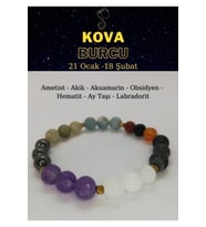 Kova Burcu Bilekliği Ametist, Labradorit, Obsidyen, Hematit, Akik, Akuamarin, Aytaşı