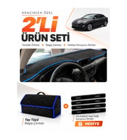 FORD FOCUS 4 (2017-2021) Uyumlu Torpido Örtüsü + Tay Tüyü Bagaj Çantası + Sticker Seti - Siyah Mavi