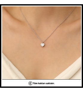 925 Ayar Gümüş Beyaz Taş Minimal Kalp Kolye