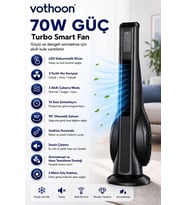 Turbo Smart Akıllı Fan Led Ekranlı Kumandalı 90° Hareketli Serinletici Soğutucu Kule Tipi Vantilatör