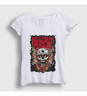 Presmono Kadın Beyaz Guns Bullet For My Valentine T-Shirt 23202tt