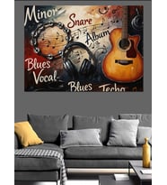 Müzik Notları Ve Klasik Gitar Dekoratif Kanvas - Mdf Ahşap Tablo