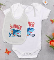 BK Kids Summer Time Tasarımlı Bebek Body Zıbın ve Mama Önlüğü Hediye Seti - Model 2
