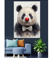 Papyonlu Komik Panda Portre Sanatı Dekoratif Kanvas - Mdf Ahşap Tablo