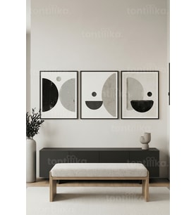 Modern Geometrik Soyutlama 3’lü Ahşap Çerçeveli Tablo Seti