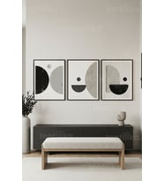 Modern Geometrik Soyutlama 3’lü Ahşap Çerçeveli Tablo Seti