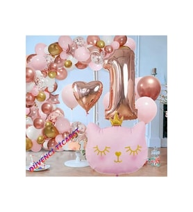 KIZ ÇOCUKLARINA ÖZEL KEDİ FOLYOLU BALON ZİNCİR SET