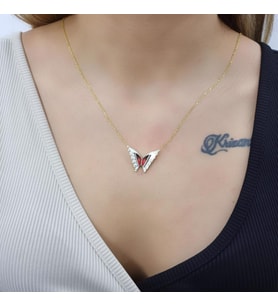 Kelebek Çift Katlı 18K Altın Kaplama Kolye (Karışık)