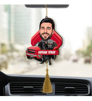 Uzaylı Kostümlü Adam Karikatürlü Ahşap Dikiz Ayna Araba Süsü