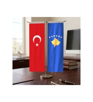 Kosova Cumhuriyeti Bayrağı ve Türkiye Bayrağı Kırlangıç T tipi Masa Bayrak Takımı