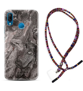 Huawei P20 Lite Mate 10 20 Lite Pro P40 Lite KılıfBoyun Asklı Rasta Silikon Gri Mermer 1376