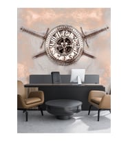 Dreamwall Vintage Kalkan Saat Desenli Isı Ve Ses Yalıtımlı Sağlıklı Tekstil Duvar Kağıdı (Eskitme Altın)