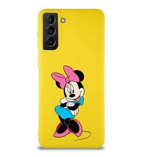 Samsung Galaxy S21 Plus Soft Premier Kapak Minnie Mouse-D Tasarımlı Silikon Kılıf - Sarı (Şeffaf)