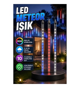 10'lu RGB LED Meteor Yağmur Işığı Seti – Kayan Yıldız Efektli İç ve Dış Mekan Aydınlatma