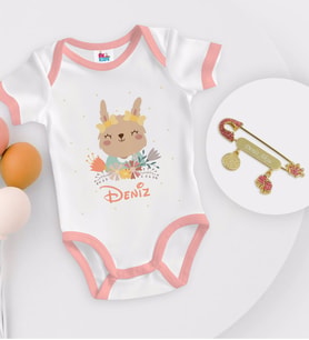 BK Kids Kişiye Özel İsimli Pembe Bebek Body Zıbın ve Kız Bebek İğnesi Hediye Seti-14