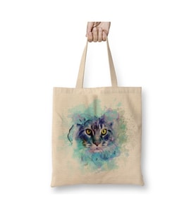 Color Cat Renkli Kedi Beyaz Bez Çanta Uzun Saplı Alışveriş Çantası Plaj Çantası