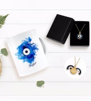 BK Gift Kişiye Özel Nazar Temalı Kupa ve Açılan Nazar Kolye Hediye Seti-2 (Model 1)