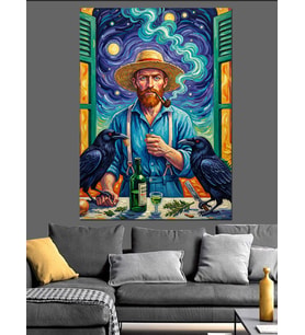 Van Gogh Tarzı Kırmızı Sakallı Dekoratif Kanvas - Mdf Ahşap Tablo
