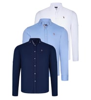 ÜÇLÜ SET G674 DEWBERRY ERKEK GÖMLEK-LACİVERT-BEYAZ-BEBE MAVİ (Karışık)
