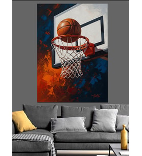 Basketbol Pota Ve Top Yakın Çekim Dekoratif Kanvas - Mdf Ahşap Tablo