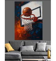 Basketbol Pota Ve Top Yakın Çekim Dekoratif Kanvas - Mdf Ahşap Tablo