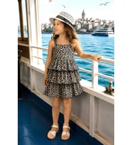 Kız Çocuk Hasır Şapkalı Ve %100 Pamuk Elbise 2-10 Yaş 12693HC MODANINO