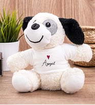 Kişiye Özel İsim Yazılı Minik Kalpli Peluş Köpek (Beyaz)