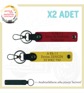Motor Severlere, İsim Plaka ve A Rh (-) Kan Grubu, Tasarım Hediye 2'li Anahtarlık, Kırmızı-Sarı-Laci
