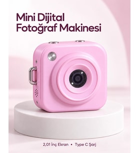 128 Gb a Kadar Hafıza Kartı Destekli Pembe Mini Dijital Fotoğraf Makinesi