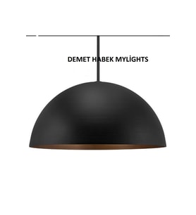 DEMET HABEK mylights  MYLİGHTS  RETRO  50CM  METAL RUSTİK AVİZE SİYAH  İÇİ BAKIR  PLOFONYER AVİZE