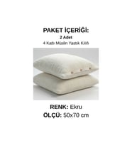 4 Kat Müslin Yastık Kılıfı 2'li Set 50x70 cm %100 Pamuk Yumuşak Dokulu