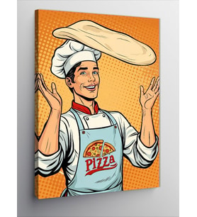 Kanvas Tablo Pizzacı Şef Karikatürü