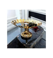 Dekoratif Krom Cam Mermer Desenli Yuvarlak Meyve Sunum Tepsisi Gold 1