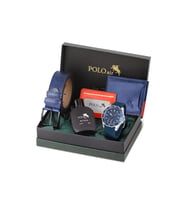 Polo Air Erkek Kol Saati Kemer Cüzdan Kartlık Parfüm Hediyelik Kutusunda Gümüş Lacivert Set PL-7049E2
