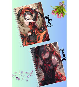 Tokisaki kurumi defter seti 2 adet A4 boyutu 21*30 çizgili + kareli 60 syf