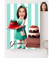 Kişiye Özel Pastacı Kadın Karikatür Baskılı Ahşap Tablo 30x40