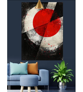 Japon Bayrağı Soyut Sanat Dekoratif Kanvas - Mdf Ahşap Tablo