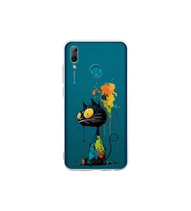 Huawei P Smart 2019 ile Uyumlu Splash Kedi Tasarımlı Şeffaf Silikon Kılıf
