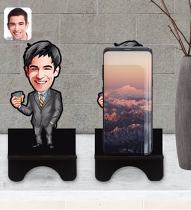 BK Gift Kişiye Özel Erkek Karikatürlü Ahşap Biblo Telefon Standı-52